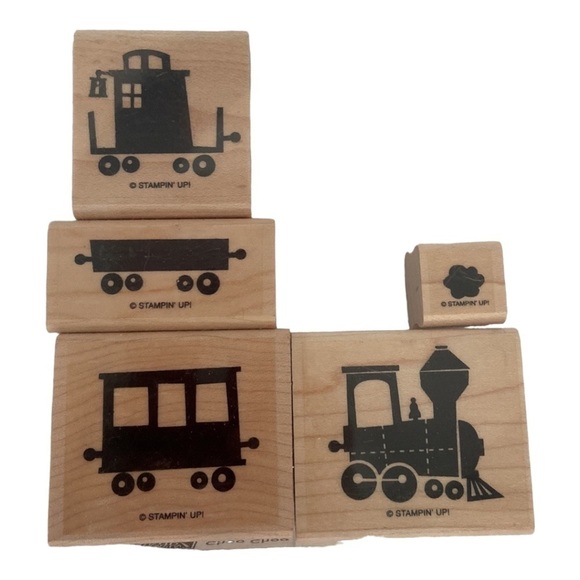 Stampin Up!Choo Choo Train Wood Rubber Stamp 5 PC Set Retired - Picture 1 of 10